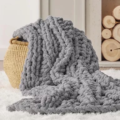 Grey Chunky Knit Blanket