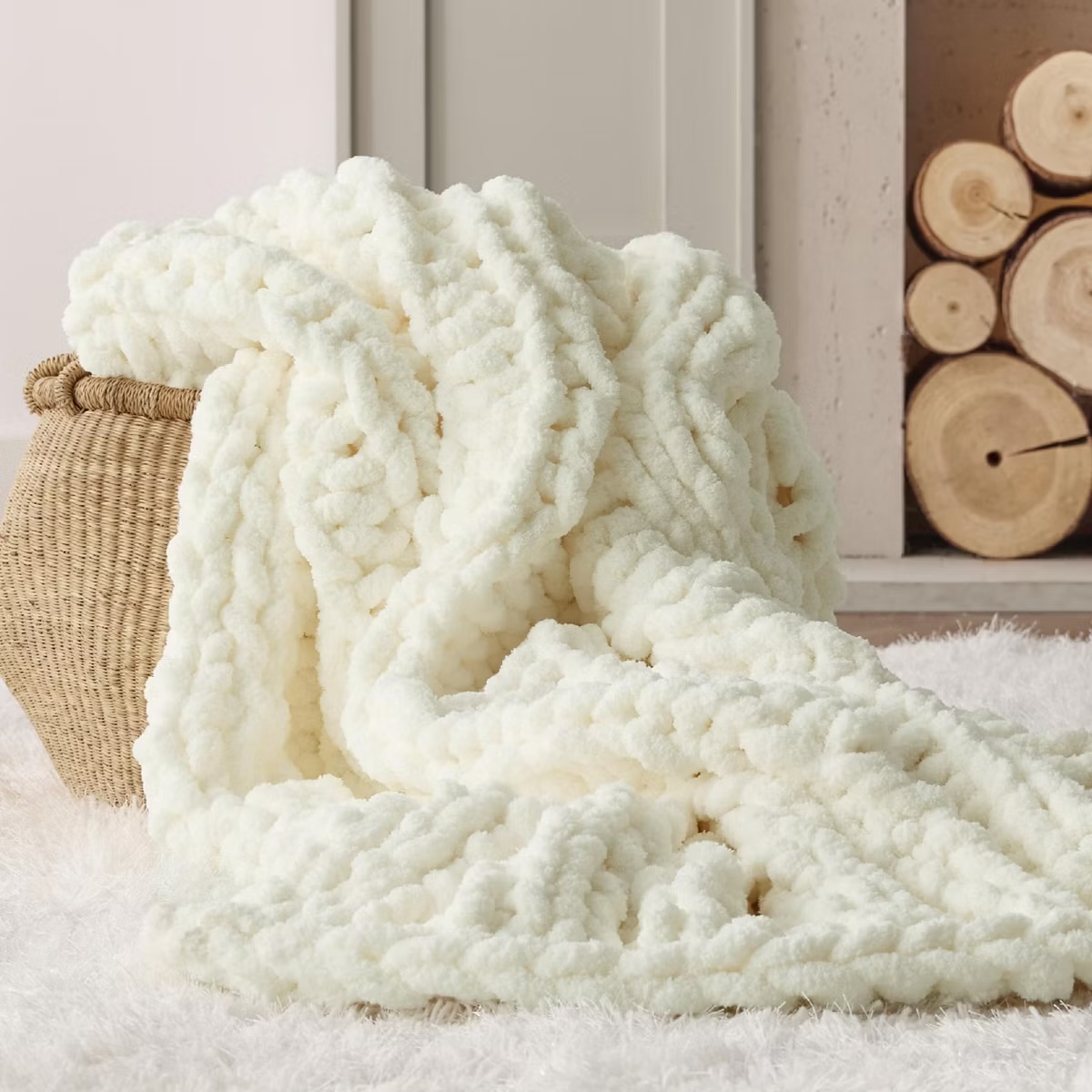 Cream Chunky Knit Blanket